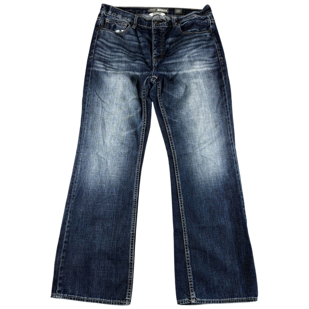 BKE Tyler Jeans Mens 34R Blue Bootcut Dark Washed Faded Durable Western Cowboy